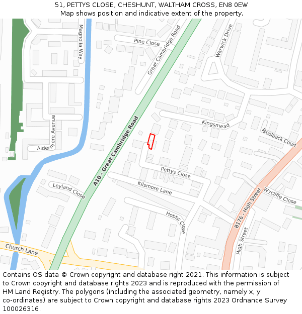 51, PETTYS CLOSE, CHESHUNT, WALTHAM CROSS, EN8 0EW: Location map and indicative extent of plot