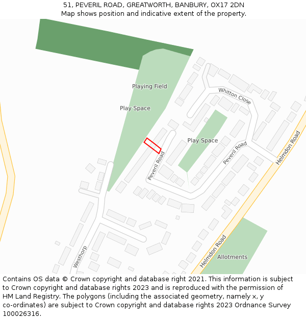 51, PEVERIL ROAD, GREATWORTH, BANBURY, OX17 2DN: Location map and indicative extent of plot