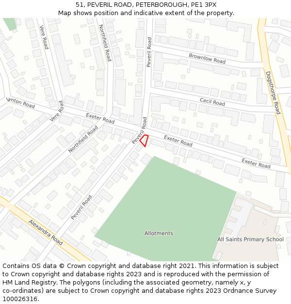 51, PEVERIL ROAD, PETERBOROUGH, PE1 3PX: Location map and indicative extent of plot