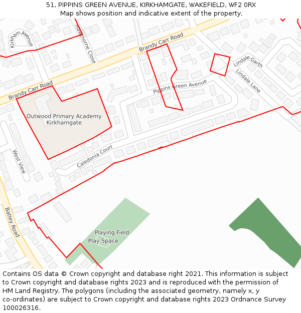 51, PIPPINS GREEN AVENUE, KIRKHAMGATE, WAKEFIELD, WF2 0RX: Location map and indicative extent of plot