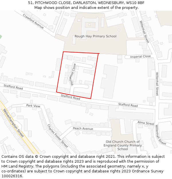 51, PITCHWOOD CLOSE, DARLASTON, WEDNESBURY, WS10 8BF: Location map and indicative extent of plot