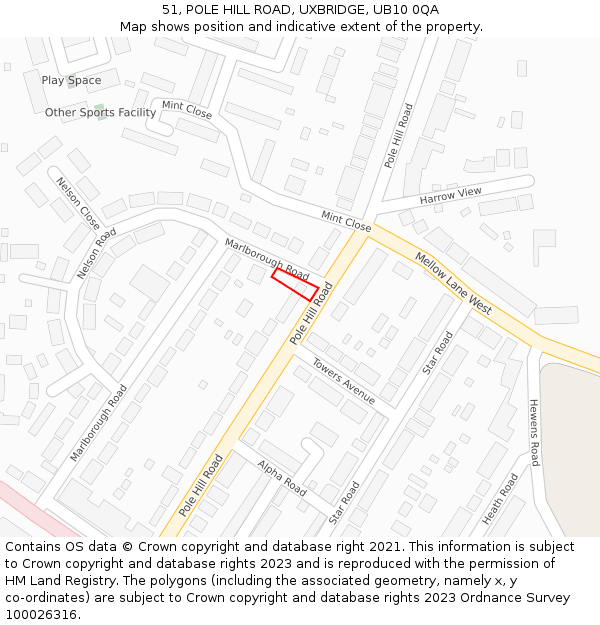 51, POLE HILL ROAD, UXBRIDGE, UB10 0QA: Location map and indicative extent of plot