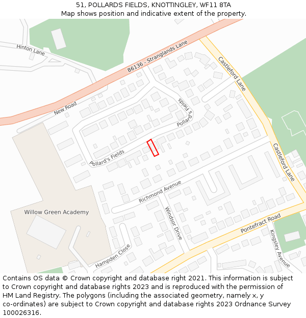 51, POLLARDS FIELDS, KNOTTINGLEY, WF11 8TA: Location map and indicative extent of plot