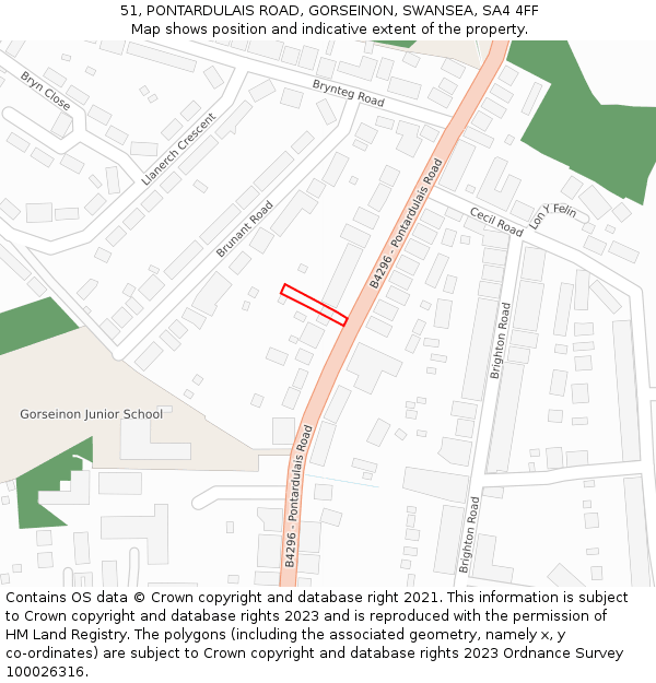 51, PONTARDULAIS ROAD, GORSEINON, SWANSEA, SA4 4FF: Location map and indicative extent of plot