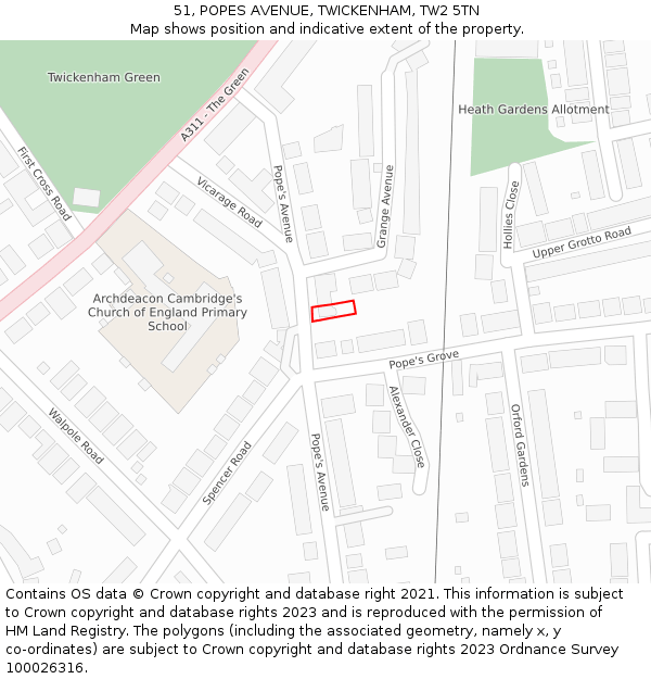 51, POPES AVENUE, TWICKENHAM, TW2 5TN: Location map and indicative extent of plot