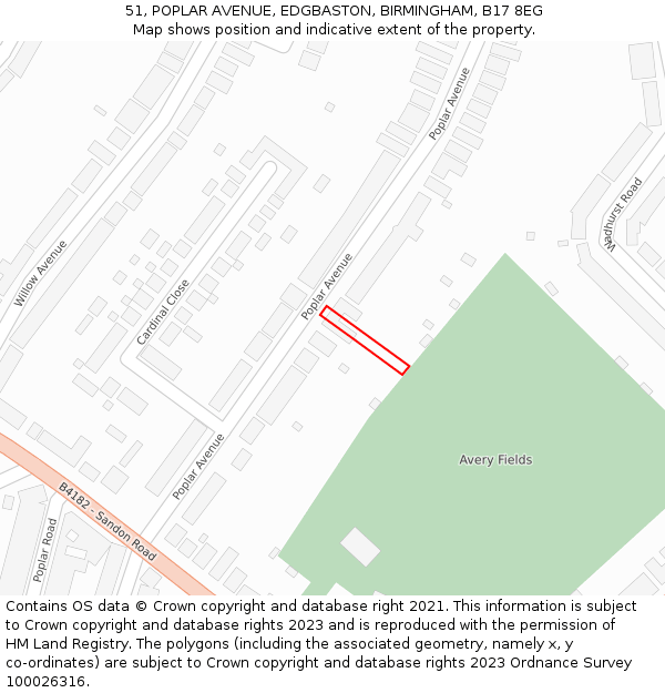 51, POPLAR AVENUE, EDGBASTON, BIRMINGHAM, B17 8EG: Location map and indicative extent of plot