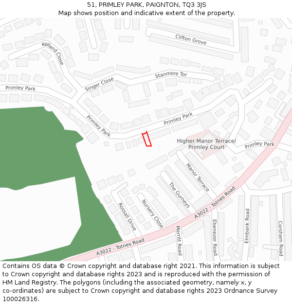 51, PRIMLEY PARK, PAIGNTON, TQ3 3JS: Location map and indicative extent of plot