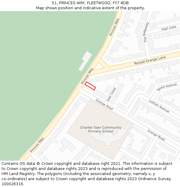 51, PRINCES WAY, FLEETWOOD, FY7 8DB: Location map and indicative extent of plot