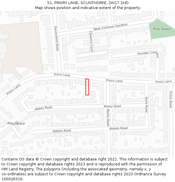 51, PRIORY LANE, SCUNTHORPE, DN17 1HD: Location map and indicative extent of plot