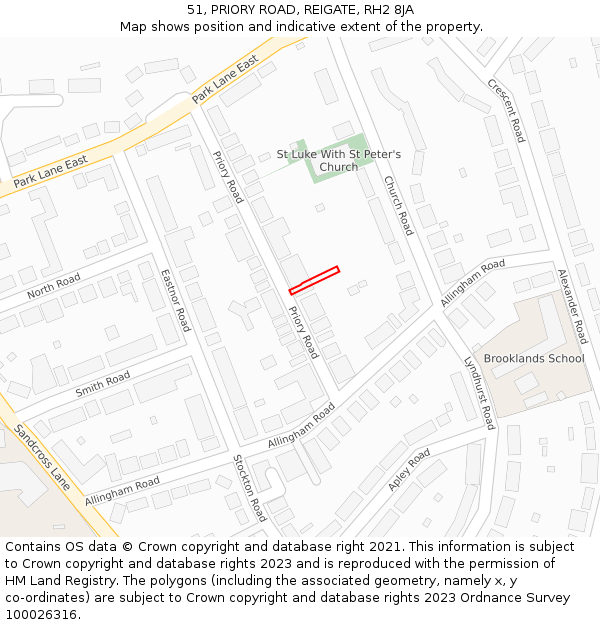 51, PRIORY ROAD, REIGATE, RH2 8JA: Location map and indicative extent of plot