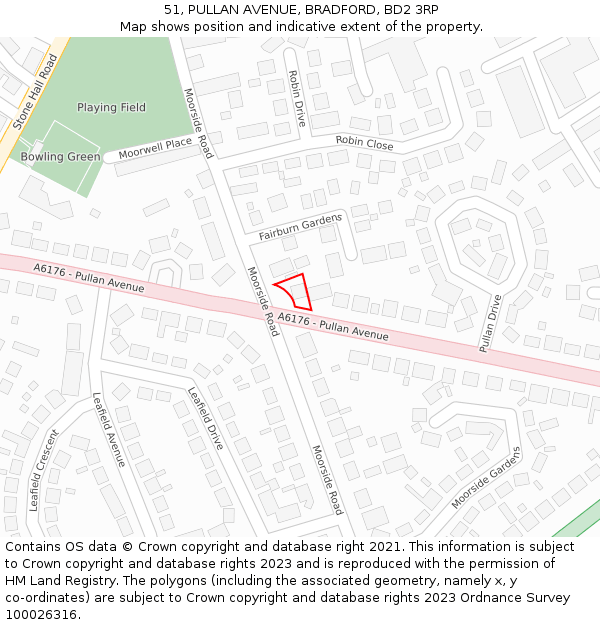 51, PULLAN AVENUE, BRADFORD, BD2 3RP: Location map and indicative extent of plot
