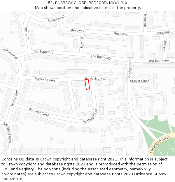 51, PURBECK CLOSE, BEDFORD, MK41 9LX: Location map and indicative extent of plot