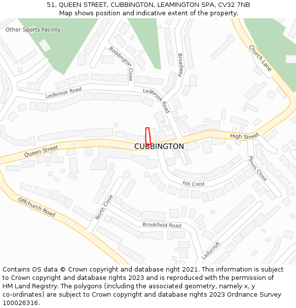 51, QUEEN STREET, CUBBINGTON, LEAMINGTON SPA, CV32 7NB: Location map and indicative extent of plot