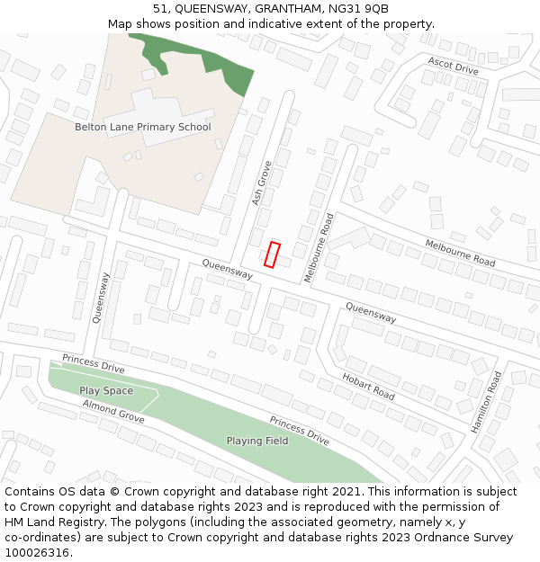 51, QUEENSWAY, GRANTHAM, NG31 9QB: Location map and indicative extent of plot