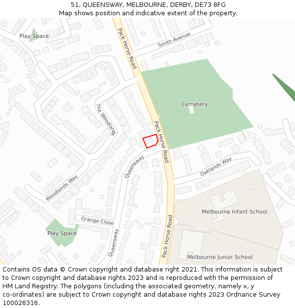 51, QUEENSWAY, MELBOURNE, DERBY, DE73 8FG: Location map and indicative extent of plot