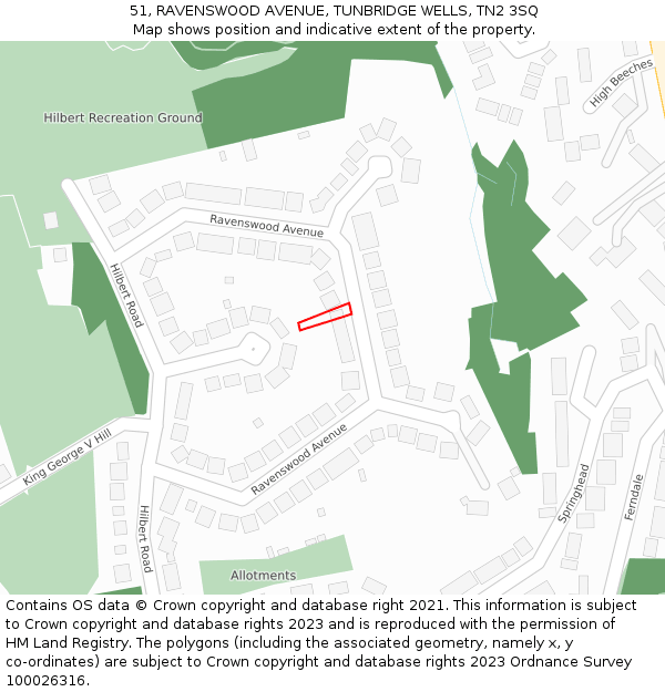 51, RAVENSWOOD AVENUE, TUNBRIDGE WELLS, TN2 3SQ: Location map and indicative extent of plot