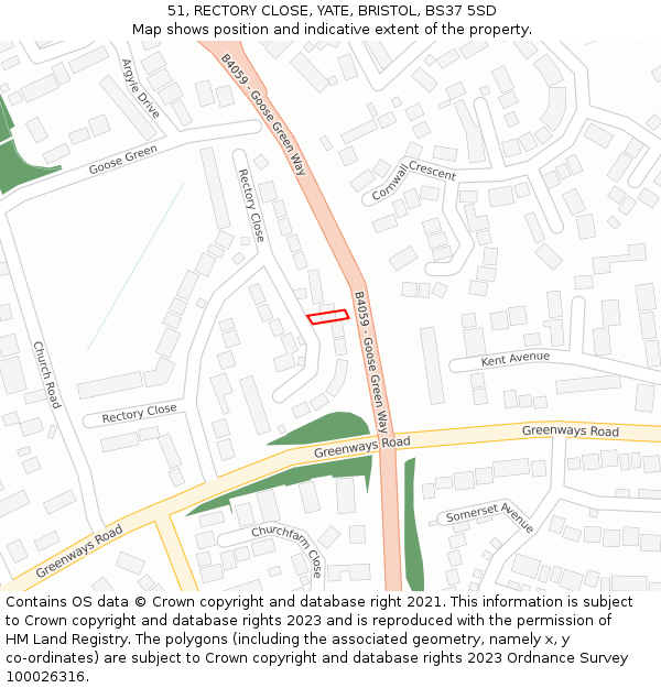 51, RECTORY CLOSE, YATE, BRISTOL, BS37 5SD: Location map and indicative extent of plot