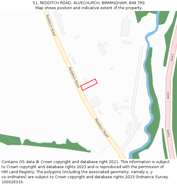 51, REDDITCH ROAD, ALVECHURCH, BIRMINGHAM, B48 7RS: Location map and indicative extent of plot