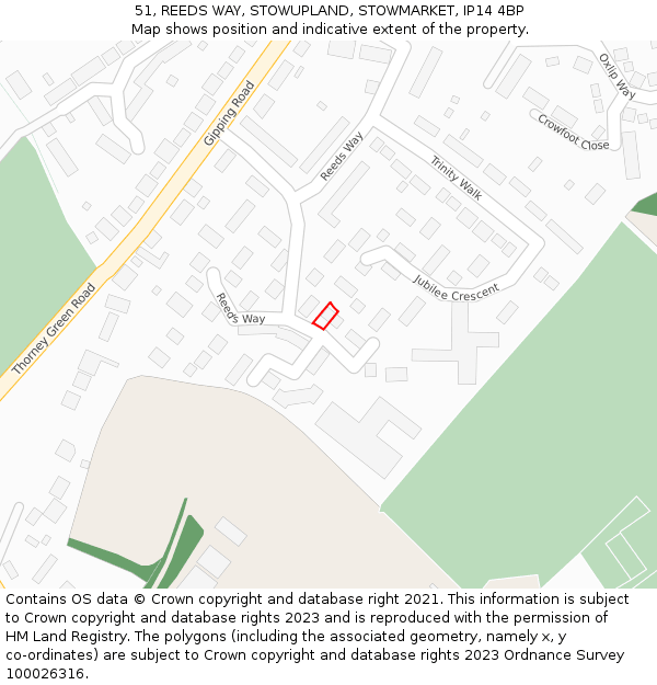 51, REEDS WAY, STOWUPLAND, STOWMARKET, IP14 4BP: Location map and indicative extent of plot