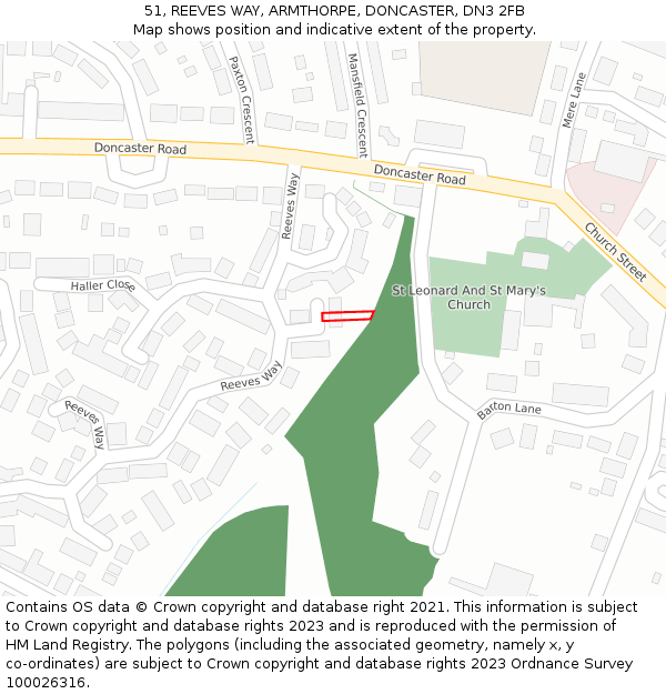 51, REEVES WAY, ARMTHORPE, DONCASTER, DN3 2FB: Location map and indicative extent of plot