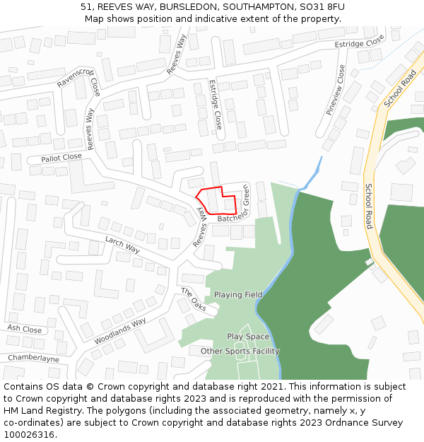 51, REEVES WAY, BURSLEDON, SOUTHAMPTON, SO31 8FU: Location map and indicative extent of plot