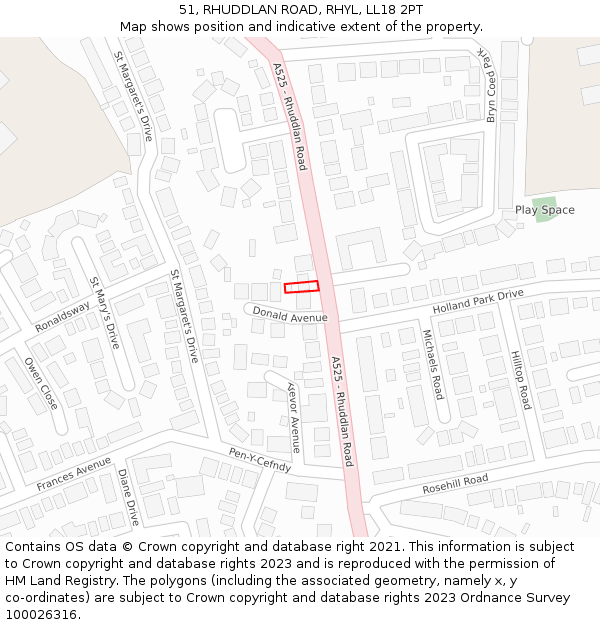 51, RHUDDLAN ROAD, RHYL, LL18 2PT: Location map and indicative extent of plot