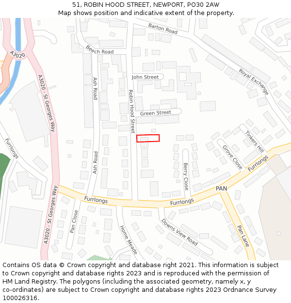 51, ROBIN HOOD STREET, NEWPORT, PO30 2AW: Location map and indicative extent of plot