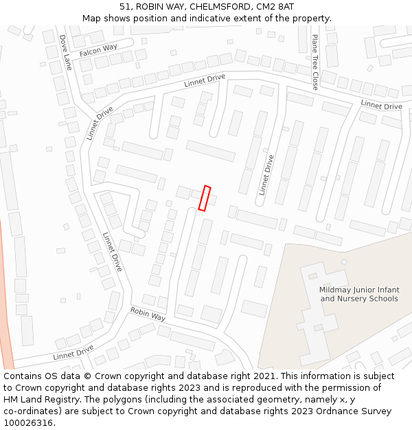 51, ROBIN WAY, CHELMSFORD, CM2 8AT: Location map and indicative extent of plot