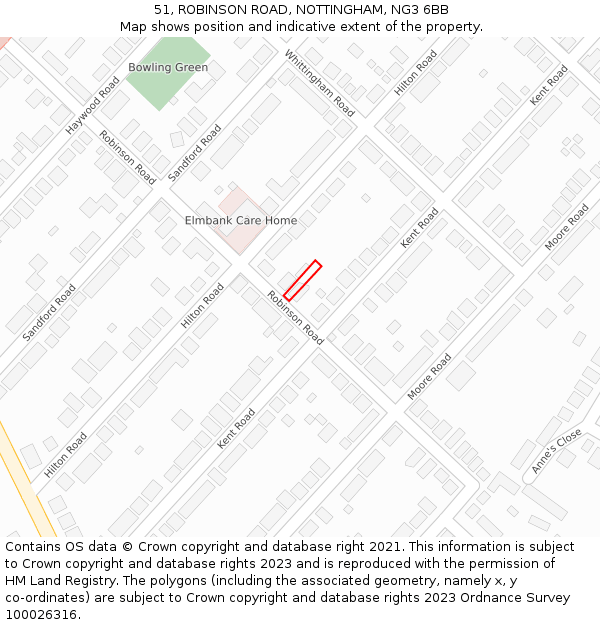 51, ROBINSON ROAD, NOTTINGHAM, NG3 6BB: Location map and indicative extent of plot