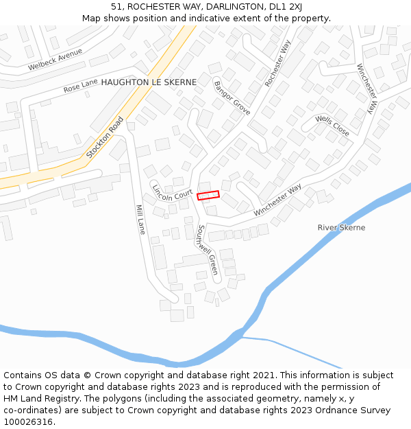 51, ROCHESTER WAY, DARLINGTON, DL1 2XJ: Location map and indicative extent of plot