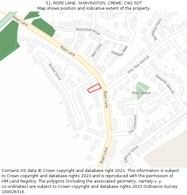 51, ROPE LANE, SHAVINGTON, CREWE, CW2 5DT: Location map and indicative extent of plot