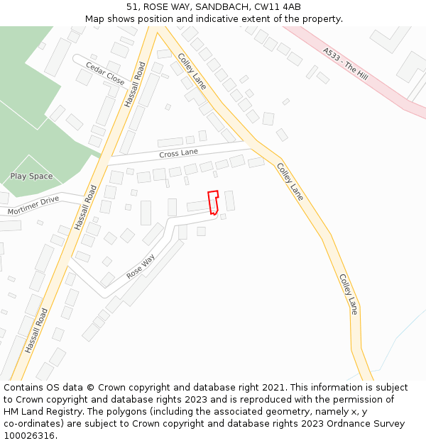 51, ROSE WAY, SANDBACH, CW11 4AB: Location map and indicative extent of plot