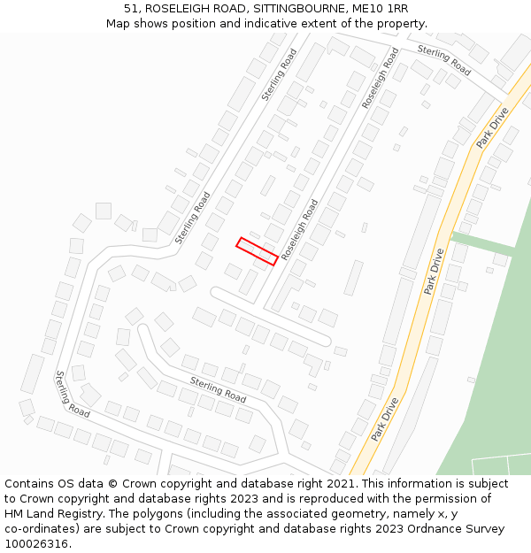 51, ROSELEIGH ROAD, SITTINGBOURNE, ME10 1RR: Location map and indicative extent of plot