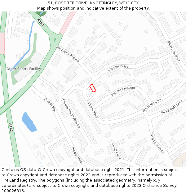 51, ROSSITER DRIVE, KNOTTINGLEY, WF11 0EX: Location map and indicative extent of plot