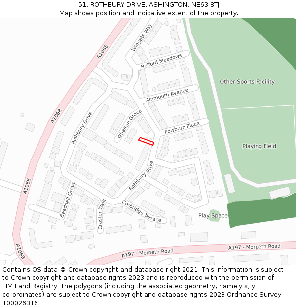 51, ROTHBURY DRIVE, ASHINGTON, NE63 8TJ: Location map and indicative extent of plot