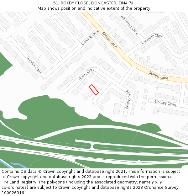 51, ROXBY CLOSE, DONCASTER, DN4 7JH: Location map and indicative extent of plot