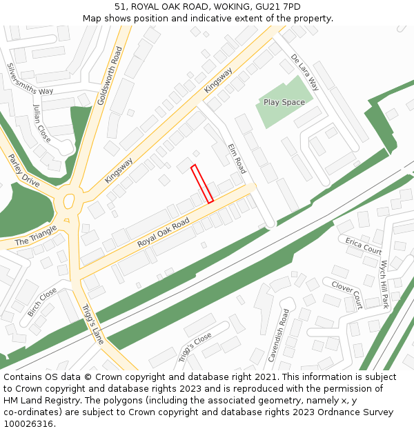 51, ROYAL OAK ROAD, WOKING, GU21 7PD: Location map and indicative extent of plot