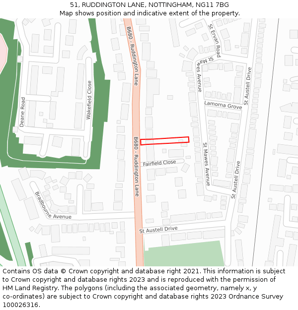 51, RUDDINGTON LANE, NOTTINGHAM, NG11 7BG: Location map and indicative extent of plot