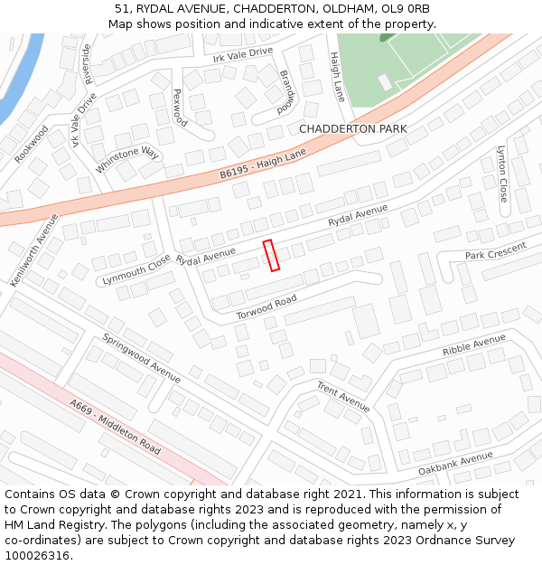 51, RYDAL AVENUE, CHADDERTON, OLDHAM, OL9 0RB: Location map and indicative extent of plot