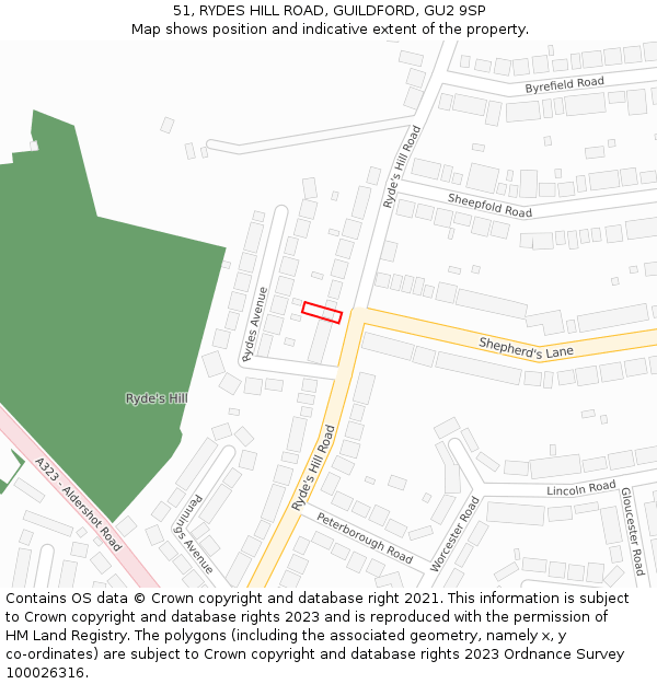 51, RYDES HILL ROAD, GUILDFORD, GU2 9SP: Location map and indicative extent of plot