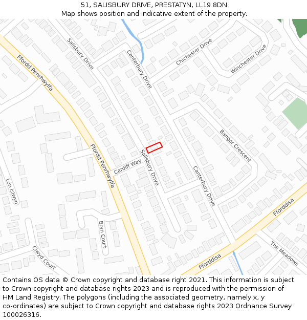 51, SALISBURY DRIVE, PRESTATYN, LL19 8DN: Location map and indicative extent of plot