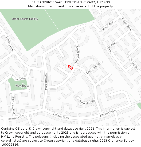 51, SANDPIPER WAY, LEIGHTON BUZZARD, LU7 4SS: Location map and indicative extent of plot