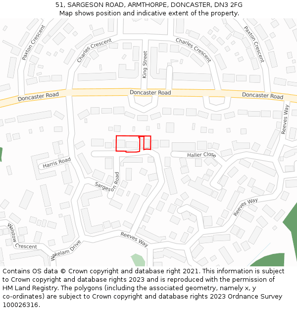 51, SARGESON ROAD, ARMTHORPE, DONCASTER, DN3 2FG: Location map and indicative extent of plot