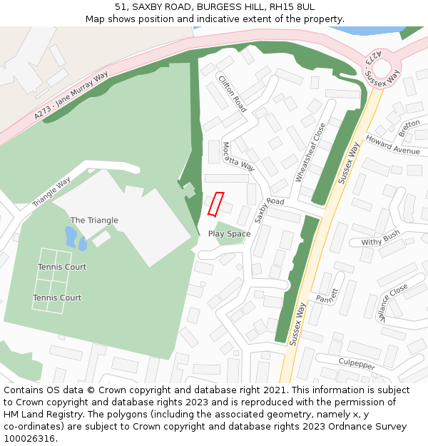 51, SAXBY ROAD, BURGESS HILL, RH15 8UL: Location map and indicative extent of plot