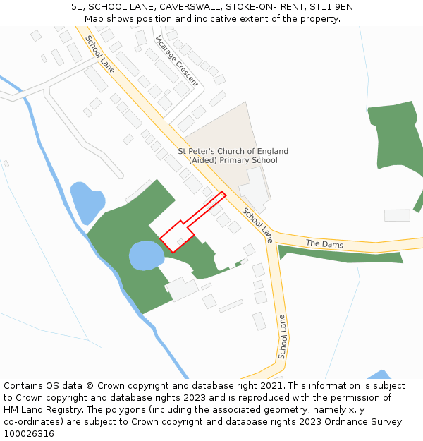 51, SCHOOL LANE, CAVERSWALL, STOKE-ON-TRENT, ST11 9EN: Location map and indicative extent of plot