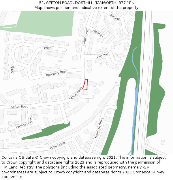 51, SEFTON ROAD, DOSTHILL, TAMWORTH, B77 1PN: Location map and indicative extent of plot