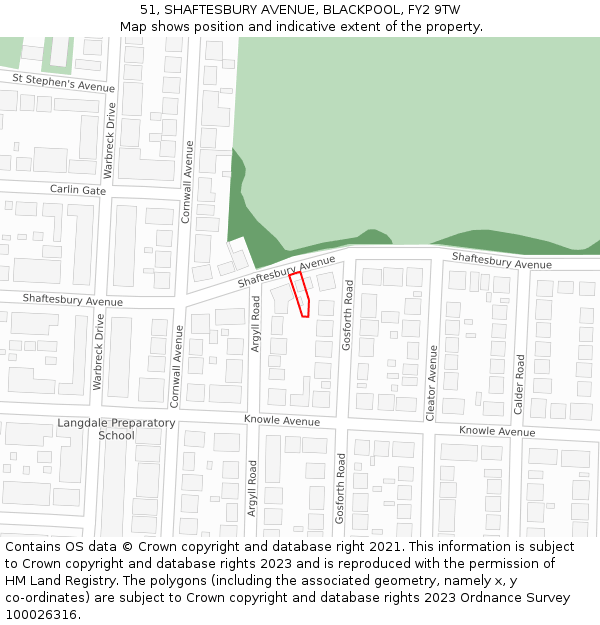 51, SHAFTESBURY AVENUE, BLACKPOOL, FY2 9TW: Location map and indicative extent of plot