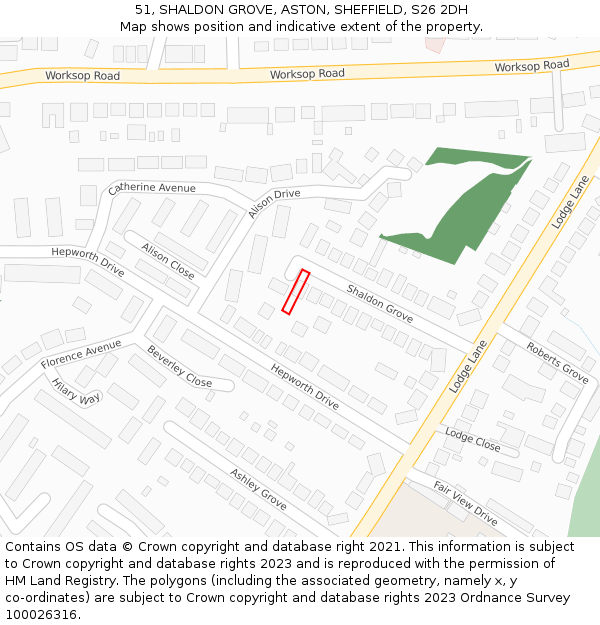 51, SHALDON GROVE, ASTON, SHEFFIELD, S26 2DH: Location map and indicative extent of plot