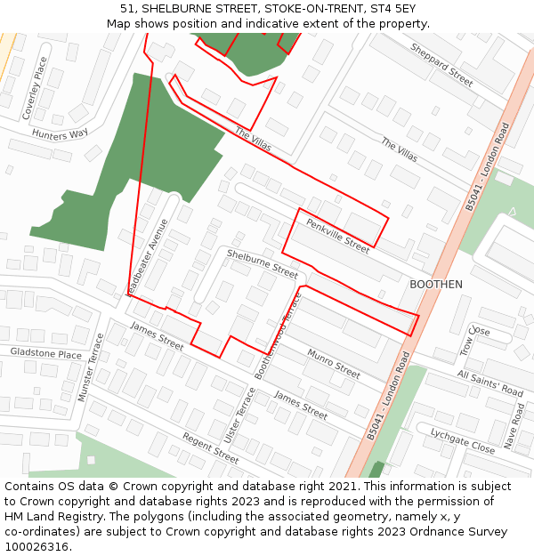 51, SHELBURNE STREET, STOKE-ON-TRENT, ST4 5EY: Location map and indicative extent of plot