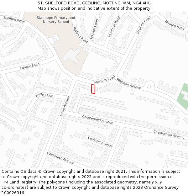 51, SHELFORD ROAD, GEDLING, NOTTINGHAM, NG4 4HU: Location map and indicative extent of plot